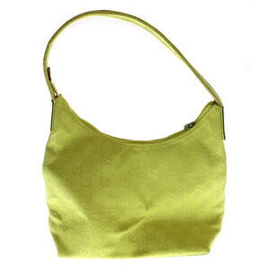 Gucci Leather Shoulder Canvas Hobo Handbag GG Bag Yellow